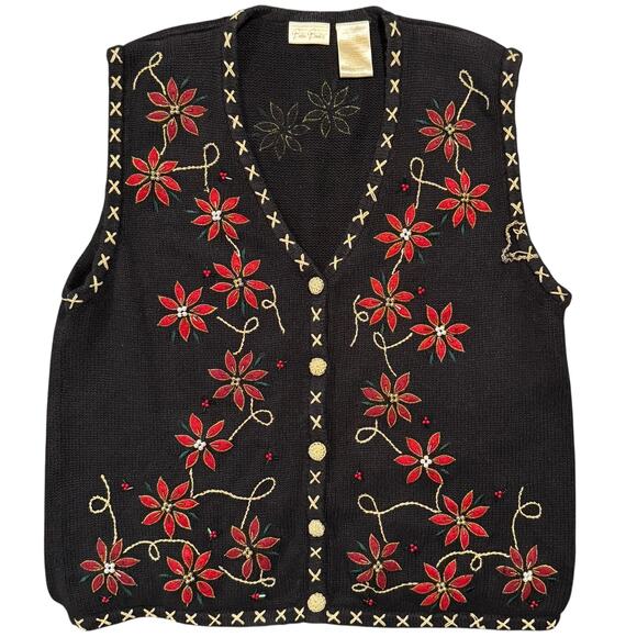 Vintage Sweater Vest Christmas Holiday Festive Cottage Boho Academia Black Large - Picture 1 of 8